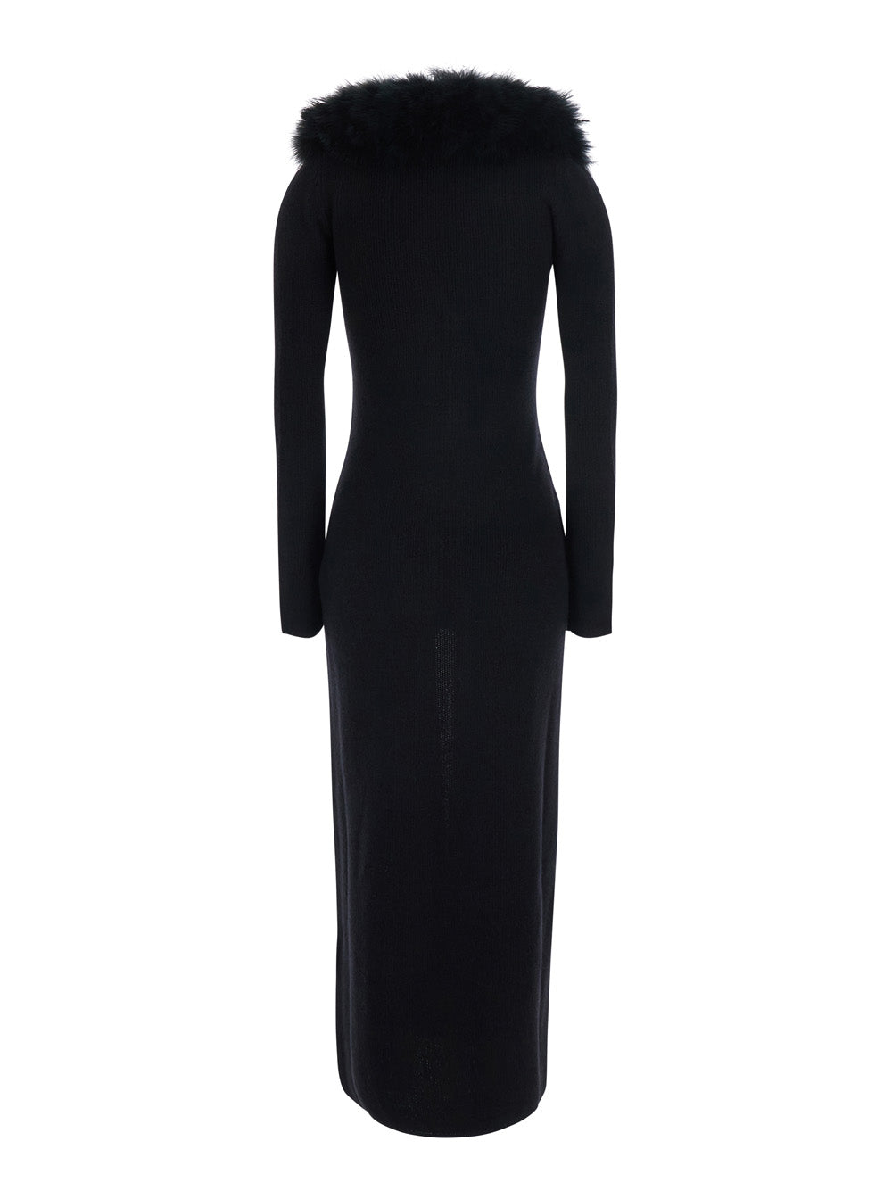 BLUMARINE Blumarine Women Black Long Dress With High Fur Collar In Wool For Women