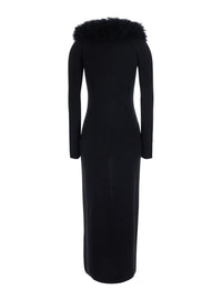 BLUMARINE Blumarine Women Black Long Dress With High Fur Collar In Wool For Women