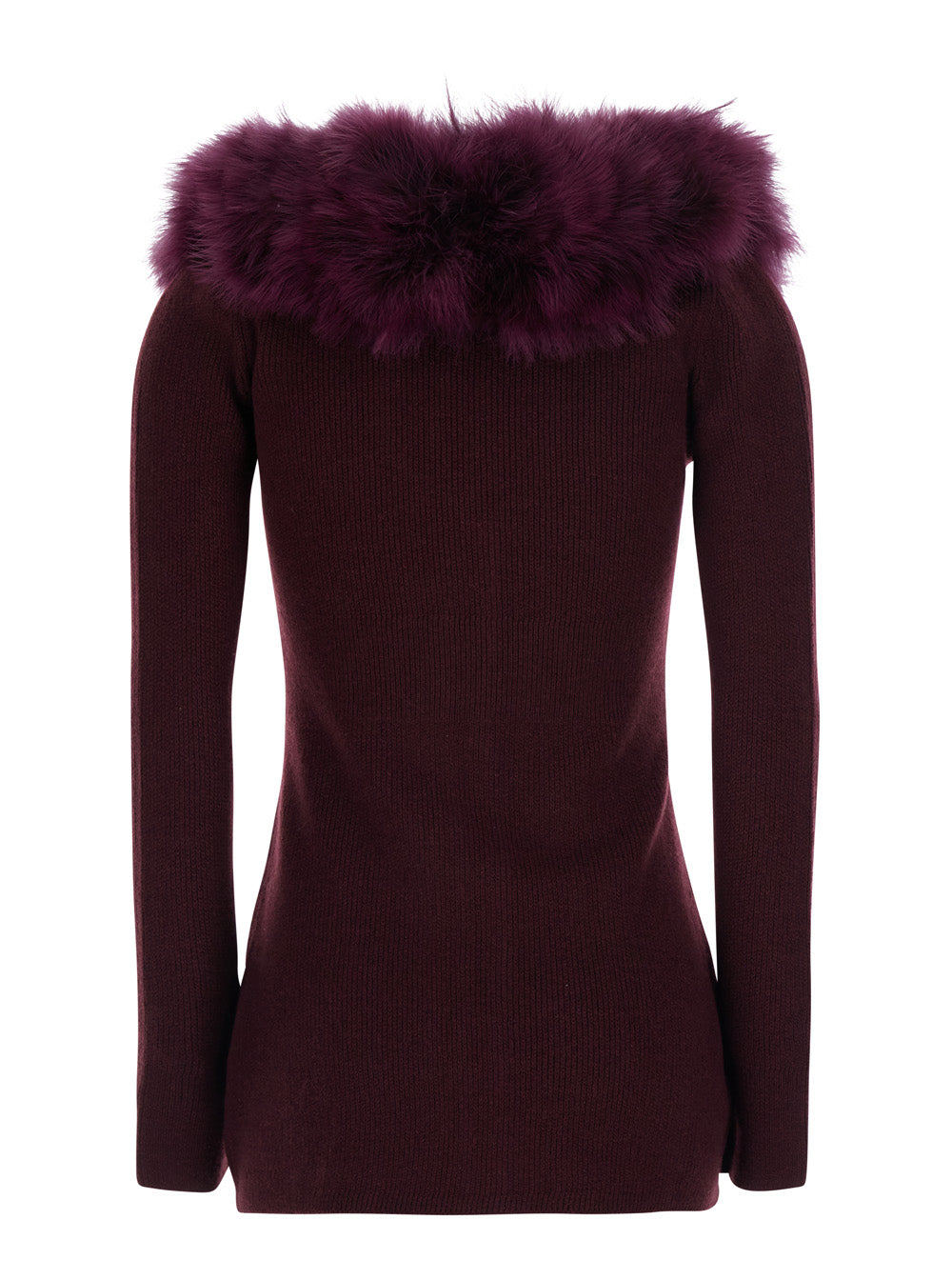 BLUMARINE Blumarine Women Bordeaux Cardigan With V Neck And Removable Fur Collar In Wool For Women