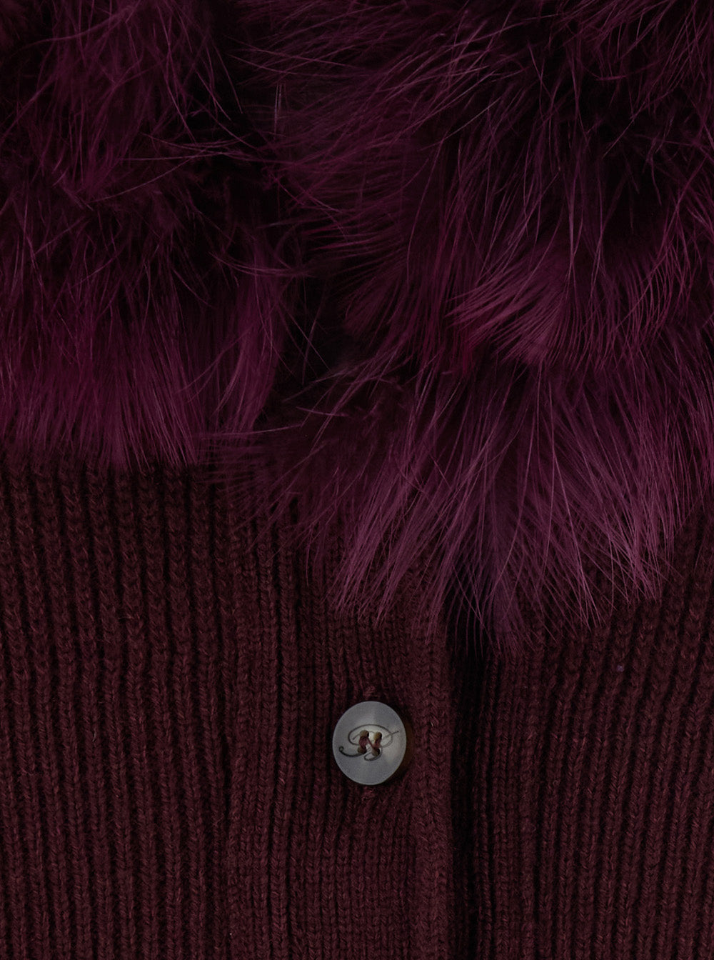 BLUMARINE Blumarine Women Bordeaux Cardigan With V Neck And Removable Fur Collar In Wool For Women