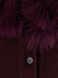 BLUMARINE Blumarine Women Bordeaux Cardigan With V Neck And Removable Fur Collar In Wool For Women