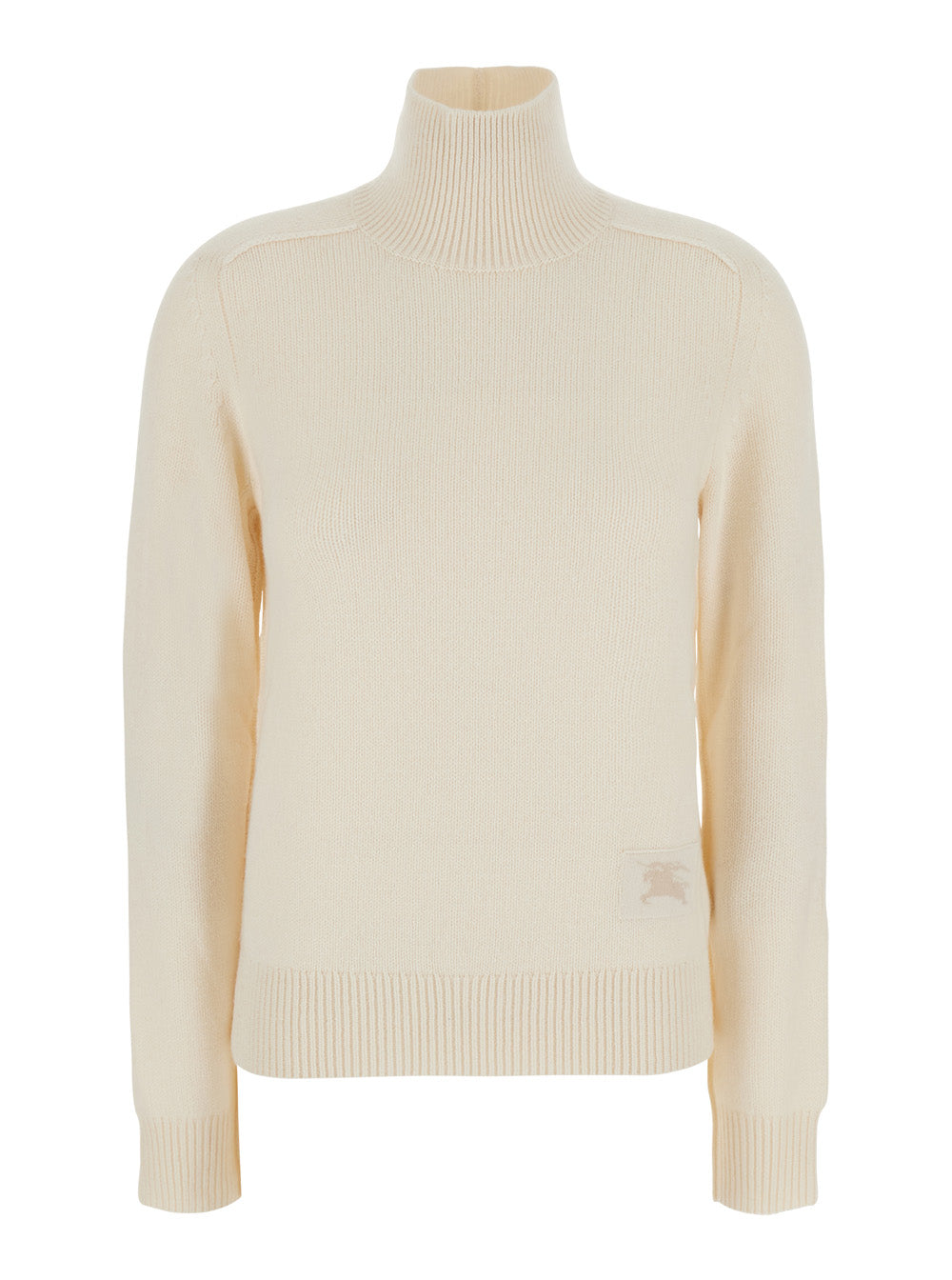 Burberry Women 'Christina' White Sweater With High Neck And Ekd Patch On The Front In Cashmere For Women