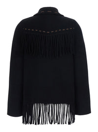 Guest In Residence Women Black Cardigan With Fringed Hem And Contrasting Stitching In Wool And Cashmere For Women
