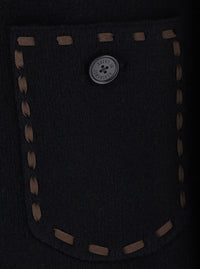 Guest In Residence Women Black Cardigan With Fringed Hem And Contrasting Stitching In Wool And Cashmere For Women