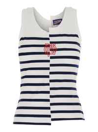JEAN PAUL GAULTIER Jean Paul Gaultier Women Black And White Sleeveless Top With Asymmetrical Design And All-Over Striped Motif And Front Logo On The Front In Cotton Blend For Women