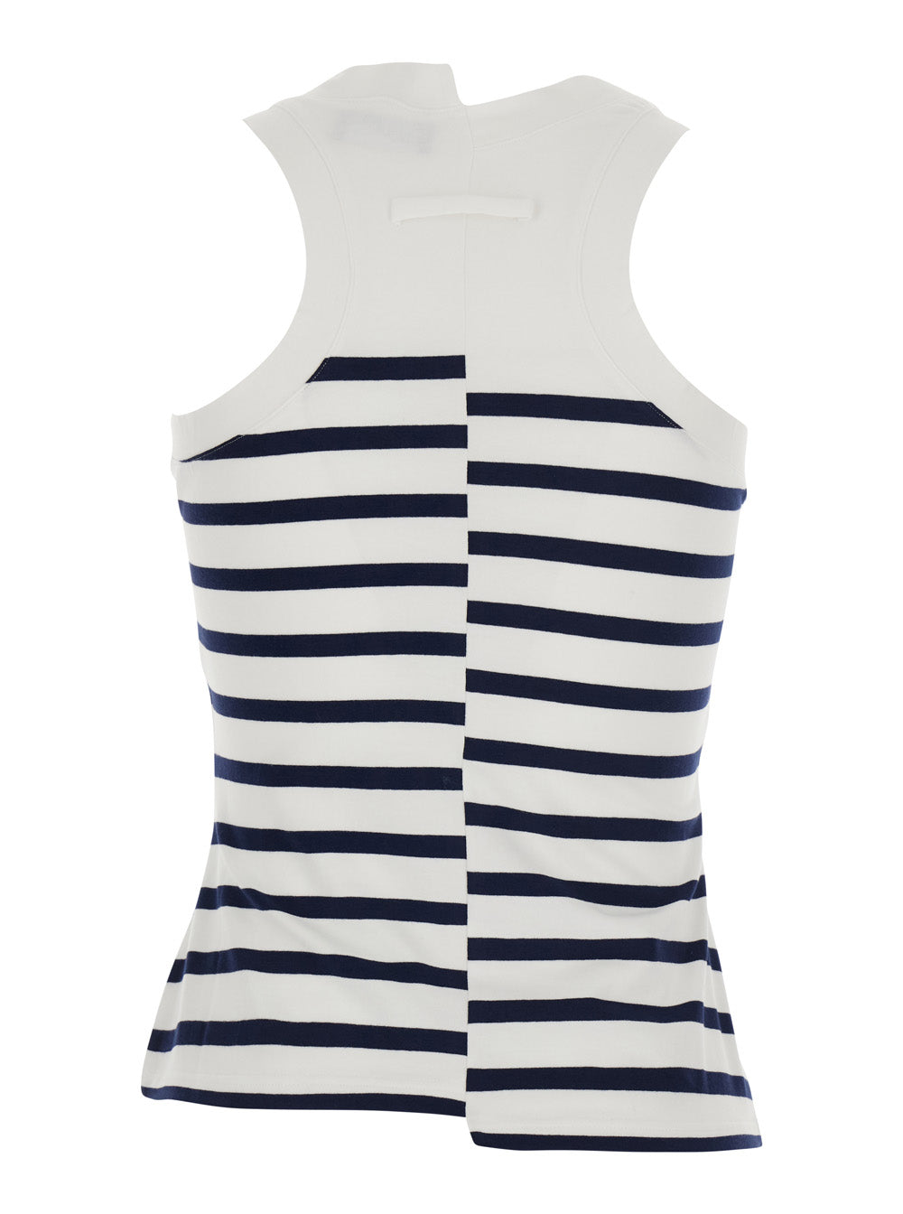 JEAN PAUL GAULTIER Jean Paul Gaultier Women Black And White Sleeveless Top With Asymmetrical Design And All-Over Striped Motif And Front Logo On The Front In Cotton Blend For Women