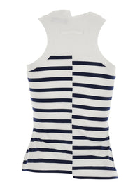 JEAN PAUL GAULTIER Jean Paul Gaultier Women Black And White Sleeveless Top With Asymmetrical Design And All-Over Striped Motif And Front Logo On The Front In Cotton Blend For Women