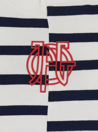 JEAN PAUL GAULTIER Jean Paul Gaultier Women Black And White Sleeveless Top With Asymmetrical Design And All-Over Striped Motif And Front Logo On The Front In Cotton Blend For Women