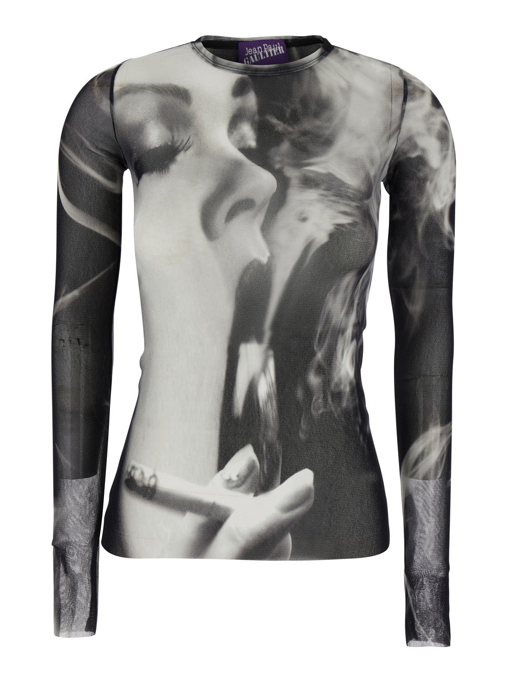JEAN PAUL GAULTIER Jean Paul Gaultier Women Black And White Long-Sleeved Top With Smoking Women Print In Tech Fabric For Women