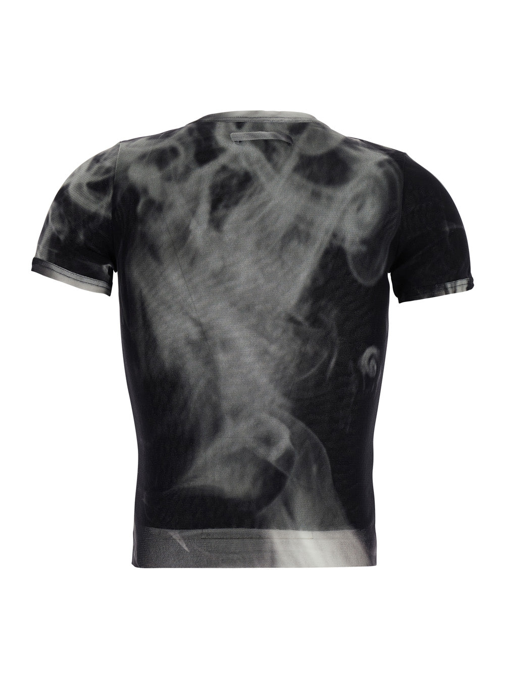Jean Paul Gaultier Women Black Top With Short Sleeves And Smoking Women Print In Tech Fabric For Women