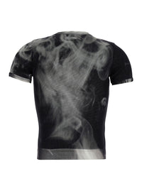 Jean Paul Gaultier Women Black Top With Short Sleeves And Smoking Women Print In Tech Fabric For Women