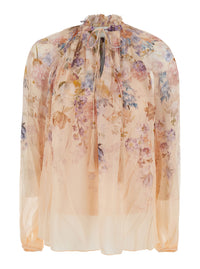 Zimmermann Women Valiant Billow Blouse With Wide Sleeves And Collar, In Viscose, Color Pink, Women