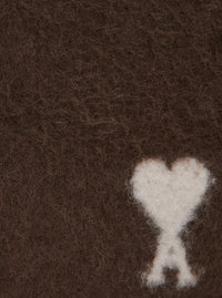 Ami Paris Men Brown Fringed Scarf With Adc Embroidery On The Front In Alpaca For Men