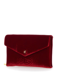 ELISABETTA FRANCHI Elisabetta Franchi Women Mini Bag Velvet Small Pochette With Closure And Patch In Red Velvet For Women