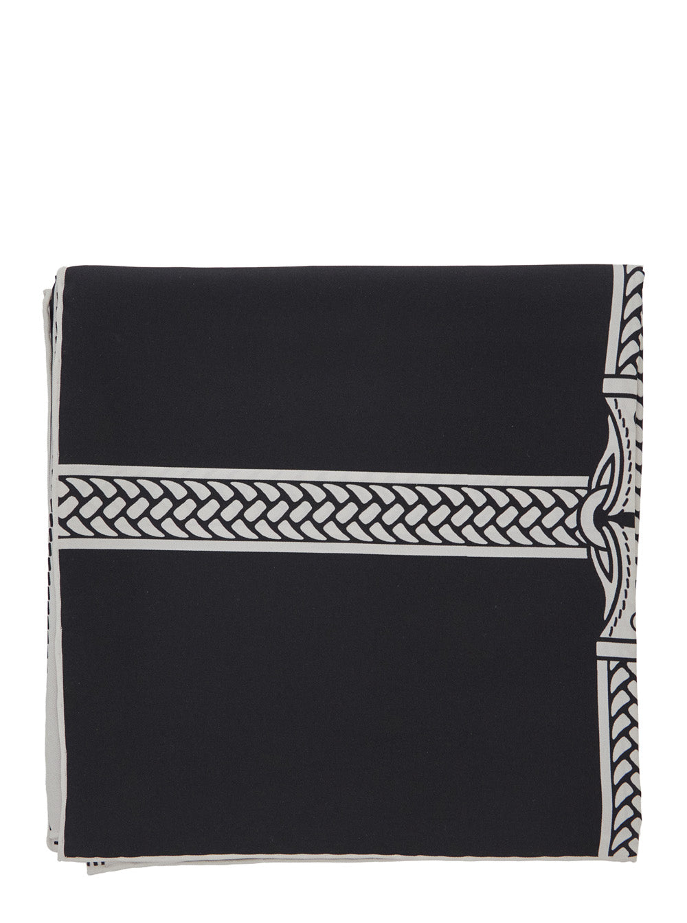 Fendi Women Black Scarf With All-Over Print And Embossed Logo Lettering In Silk For Women