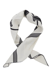 Fendi Women White Scarf With All-Over Print And Embossed Logo Lettering In Silk For Women