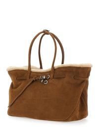 MARGESHERWOOD Margesherwood Women Shoulder Bag With Zip Closure In Beige Shearling For Women