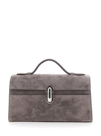 SAVETTE Savette Women Symmetry Clutch In Suede With Elegant Details In Brown Suede For Women