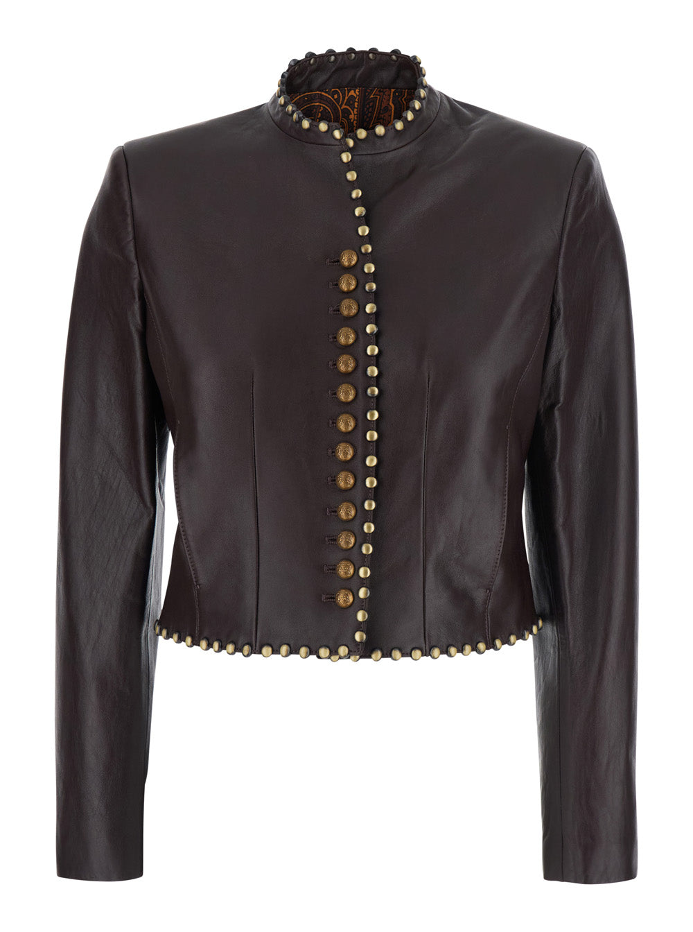 Etro Women Brown Jacket With Applied Studs And Logo Patch On The Back In Leather For Women