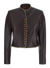 Etro Women Brown Jacket With Applied Studs And Logo Patch On The Back In Leather For Women