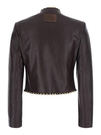 Etro Women Brown Jacket With Applied Studs And Logo Patch On The Back In Leather For Women