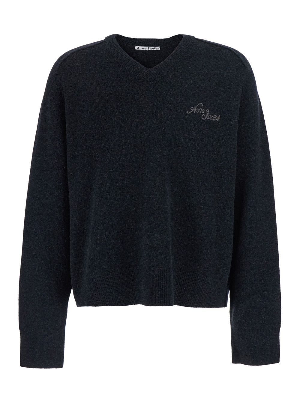 Acne Studios Men Black V-Neck Sweater With Logo Lettering On The Front In Wool Blend Men