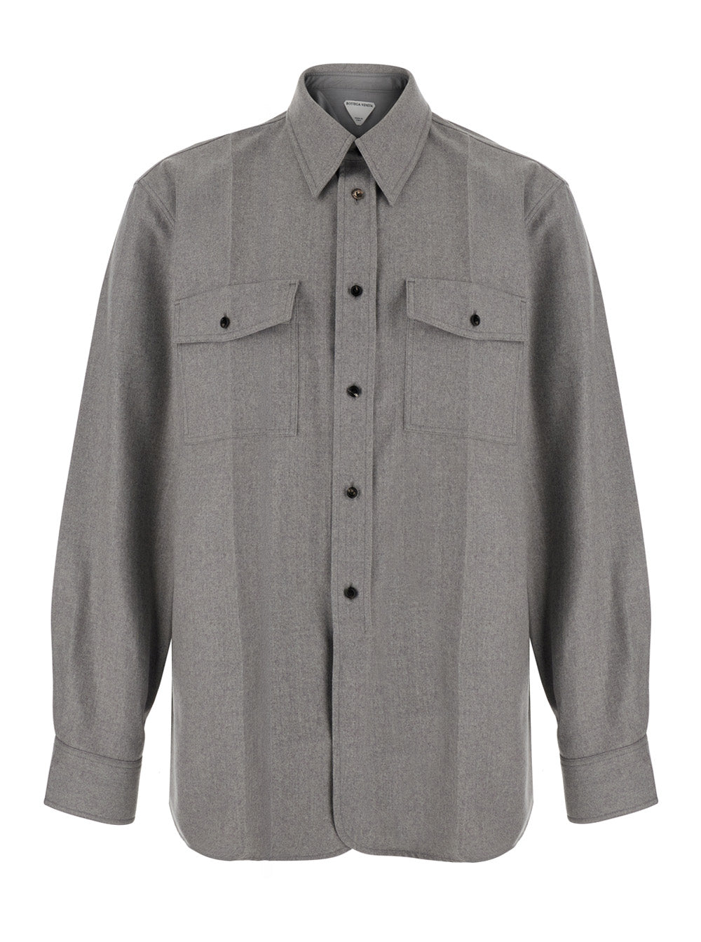 Bottega Veneta Men Gray Shirt With Classic Collar And Front Pockets In Wool For Men