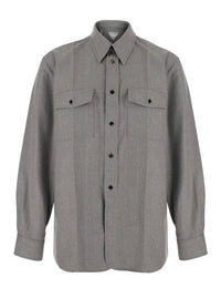 Bottega Veneta Men Gray Shirt With Classic Collar And Front Pockets In Wool For Men