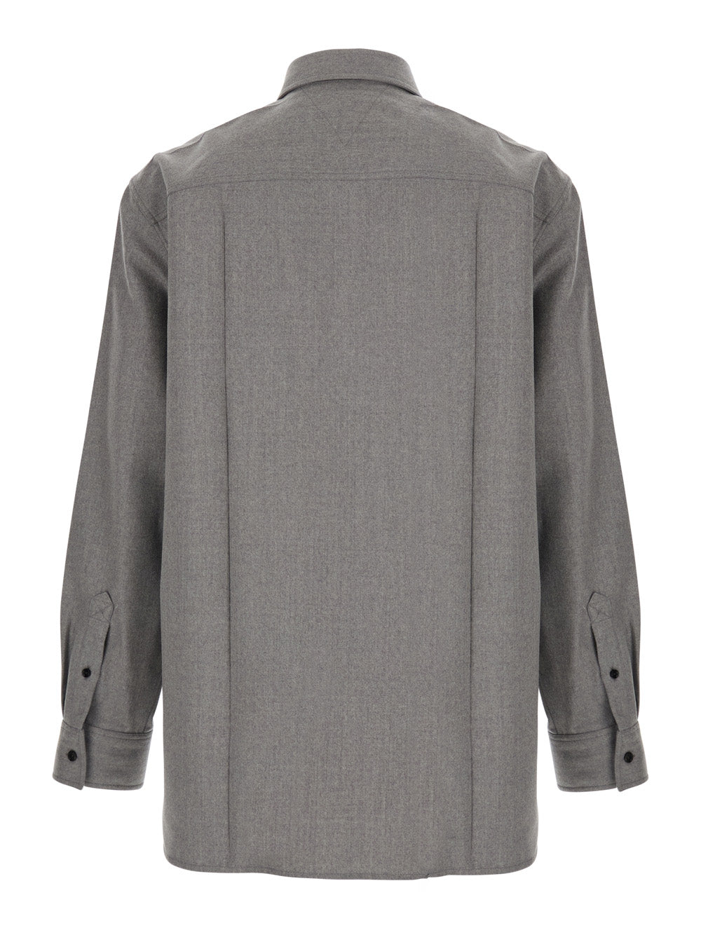 Bottega Veneta Men Gray Shirt With Classic Collar And Front Pockets In Wool For Men