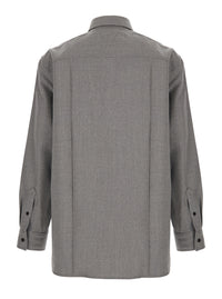 Bottega Veneta Men Gray Shirt With Classic Collar And Front Pockets In Wool For Men