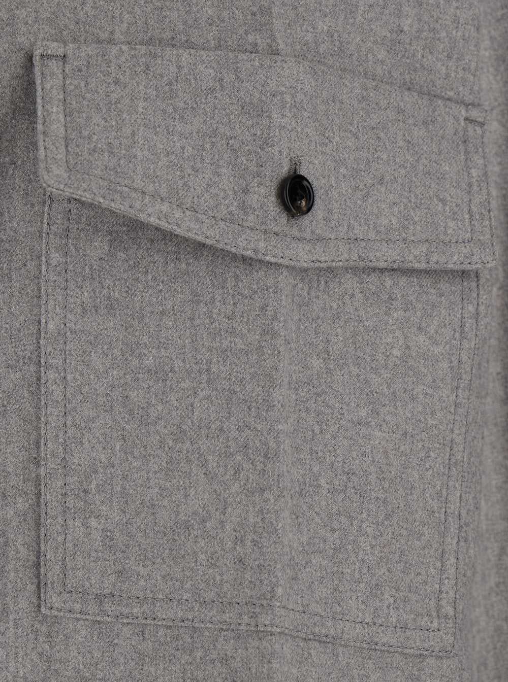 Bottega Veneta Men Gray Shirt With Classic Collar And Front Pockets In Wool For Men