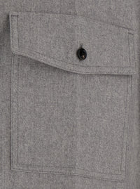 Bottega Veneta Men Gray Shirt With Classic Collar And Front Pockets In Wool For Men