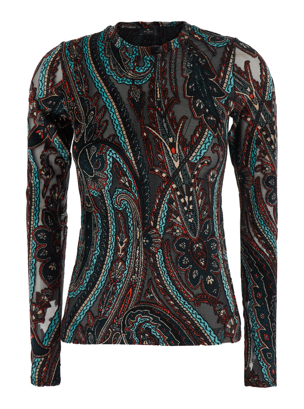 ETRO Etro Women Multicolor Long-Sleeved Crew Neck Top With All-Over Paisley Motif In Viscose Blend For Women
