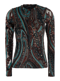 ETRO Etro Women Multicolor Long-Sleeved Crew Neck Top With All-Over Paisley Motif In Viscose Blend For Women