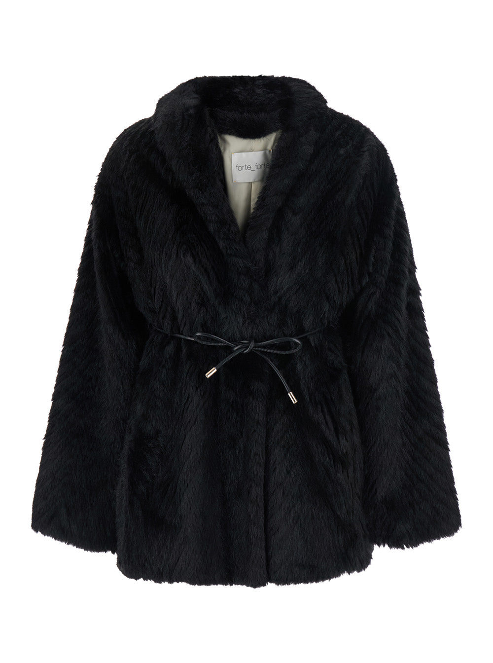 Forte_Forte Women Black Shearling Jacket With Front Belt In Eco Fur For Women
