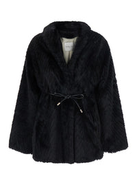 Forte_Forte Women Black Shearling Jacket With Front Belt In Eco Fur For Women