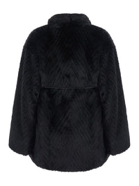 Forte_Forte Women Black Shearling Jacket With Front Belt In Eco Fur For Women