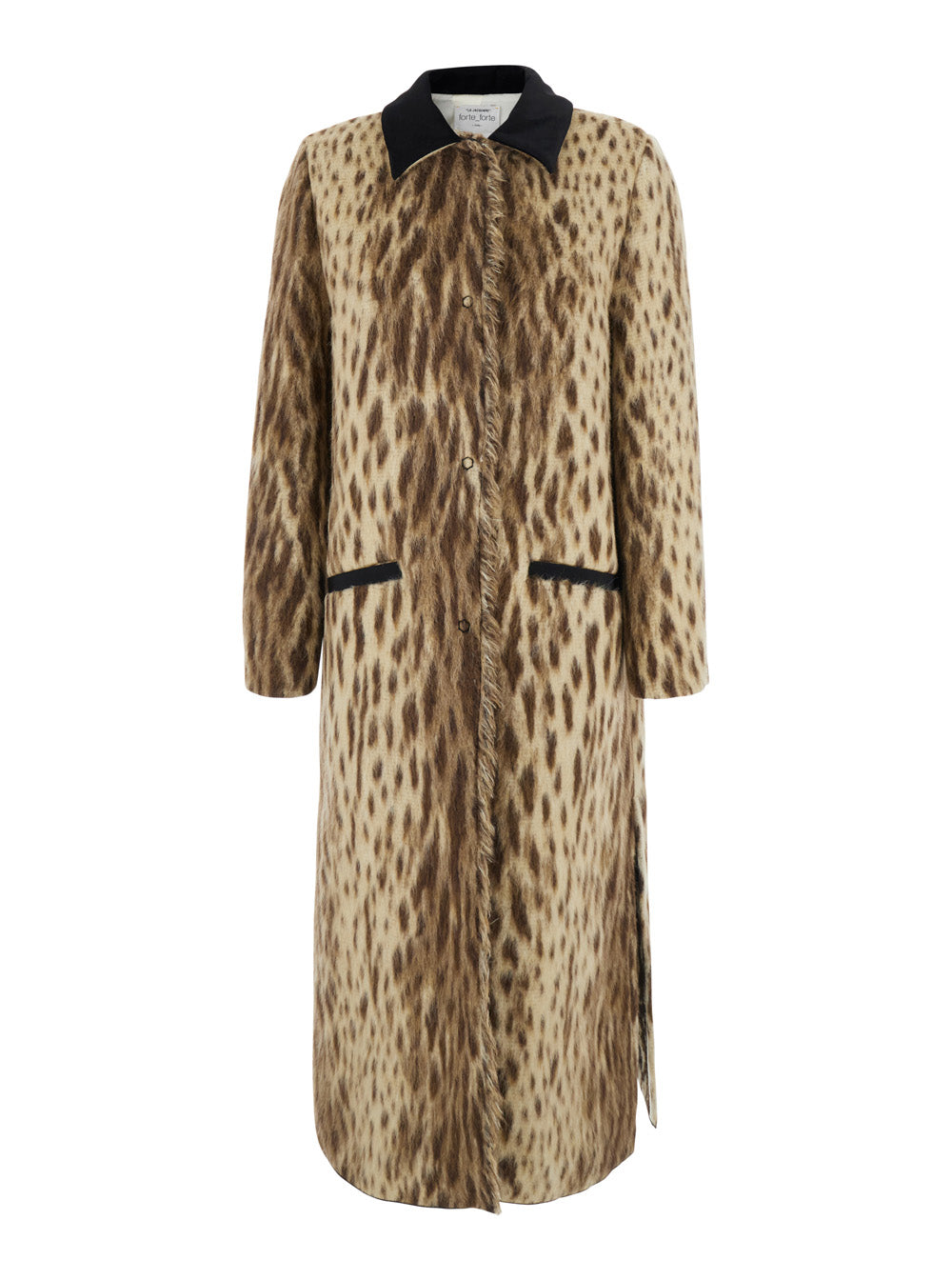 Forte_Forte Women 'Royal Leopard' Beige Coat With Classic Collar And All-Over Leopard Motif In Wool Blend For Women
