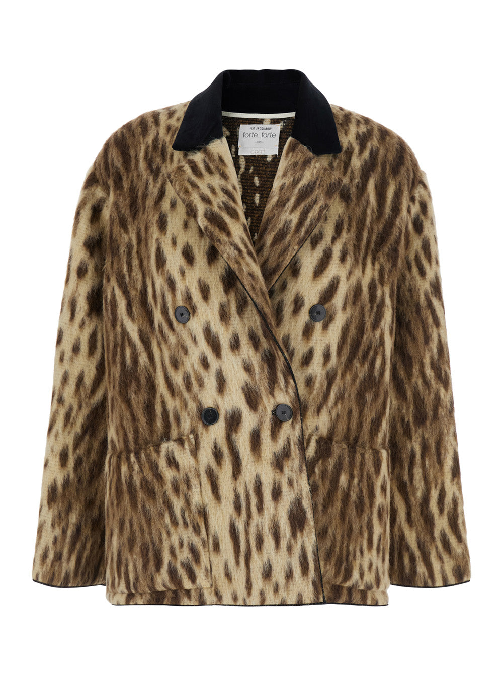 Forte_Forte Women 'Royal Leopard' Beige Jacket With Classic Collar And All-Over Leopard Motif In Wool Blend For Women
