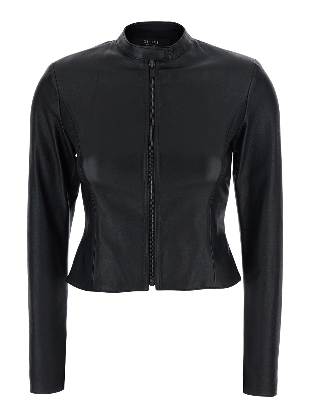 Gucci Women Black Short Jacket With High Neck In Leather For Women