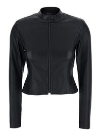 Gucci Women Black Short Jacket With High Neck In Leather For Women