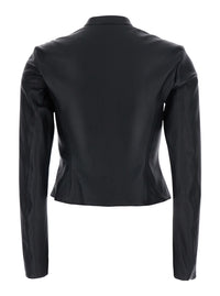 Gucci Women Black Short Jacket With High Neck In Leather For Women
