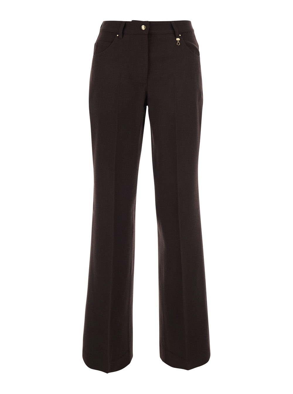Moncler Women Brown Flared-Leg Pants With Logo Charm On The Belt Loop In Wool Blend For Women