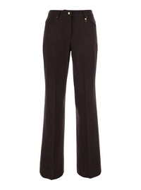 Moncler Women Brown Flared-Leg Pants With Logo Charm On The Belt Loop In Wool Blend For Women