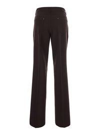 Moncler Women Brown Flared-Leg Pants With Logo Charm On The Belt Loop In Wool Blend For Women