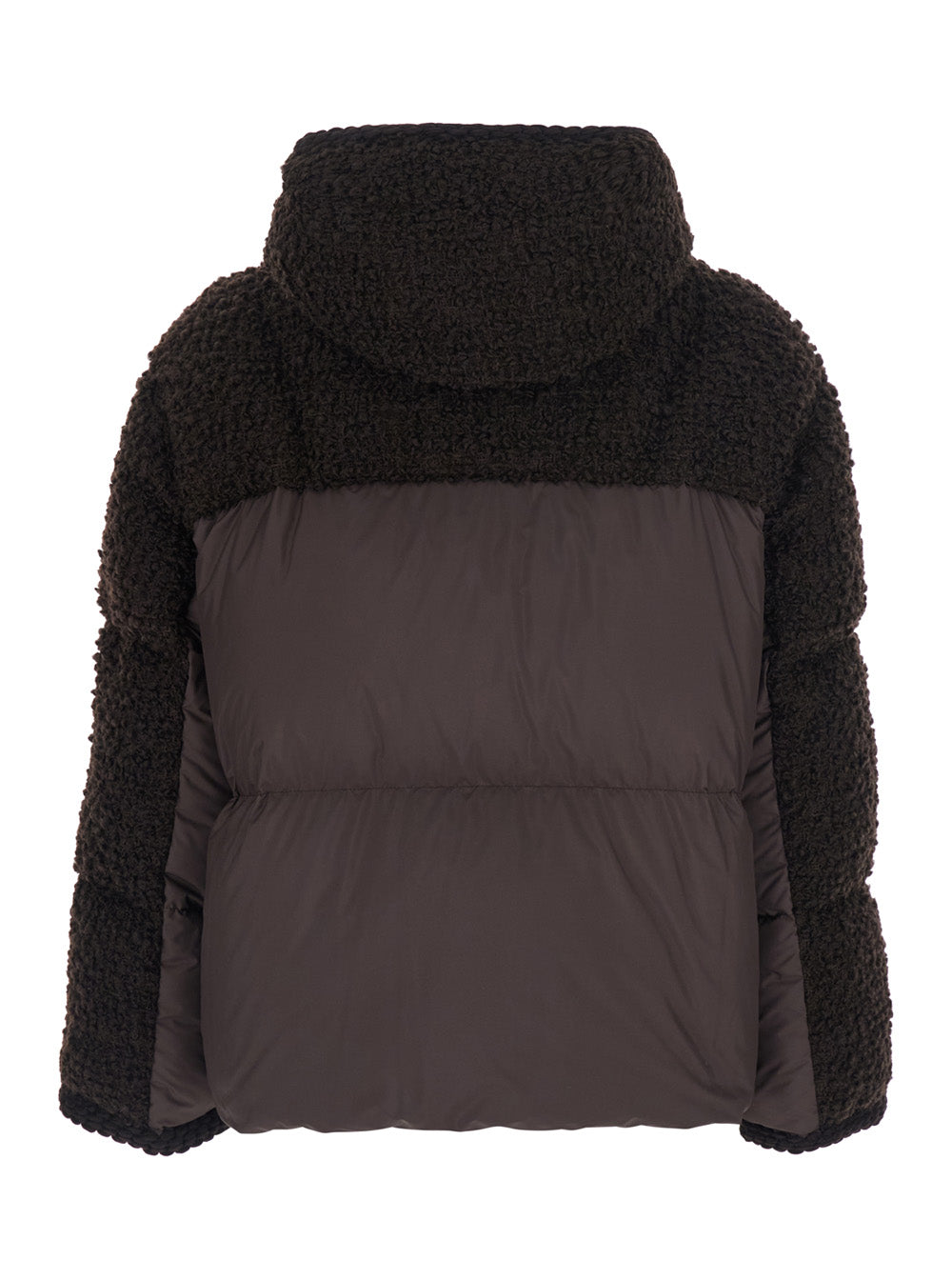 Moncler Women 'Cristalline' Brown Down Jacket With Hood And Logo Patch On Sleeve In Wool And Tech Fabric For Women