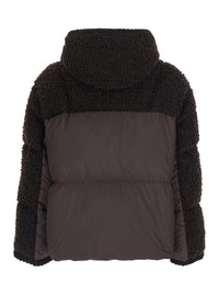 Moncler Women 'Cristalline' Brown Down Jacket With Hood And Logo Patch On Sleeve In Wool And Tech Fabric For Women