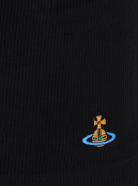 VIVIENNE WESTWOOD Vivienne Westwood Women 'Anna' Black Sleeveless Top With Draped Neckline And Orb Embroidery On The Front In Stretch Viscose For Women