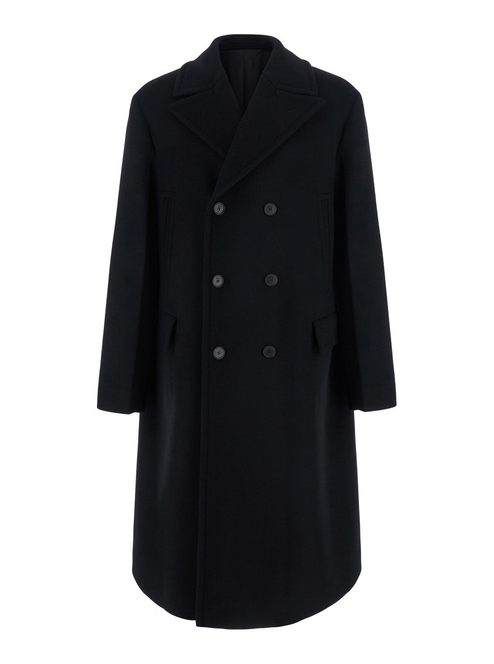 Fendi Men Black Double-Breasted Coat With Wide Notched Revers In Wool For Men