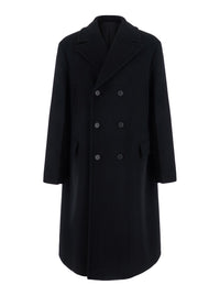 Fendi Men Black Double-Breasted Coat With Wide Notched Revers In Wool For Men